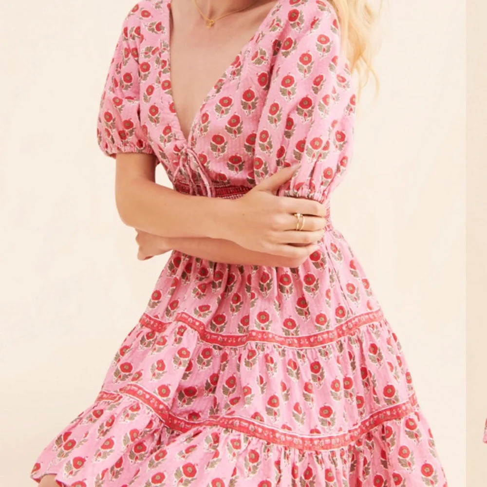 SAYLOR Greyson Pink Floral Puff Sleeve Tiered Mini Dress - Picture 3 of 13